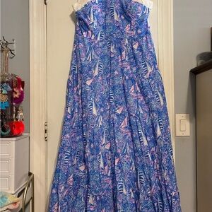 Lilly Pulitzer Blue and Pink Sailboat Maxi Dress